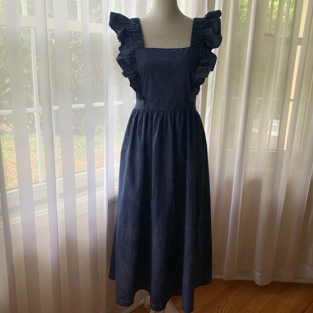 Sea New York Navy Ruffle Strap Midi Dress